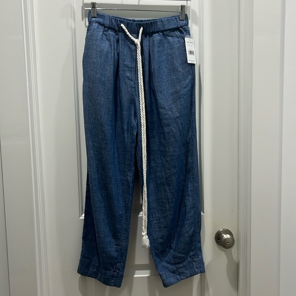 NWT Free People Everyday Chambray Tapered Pull On Pants Linen Blend Sz XS